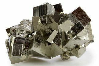 Gleaming Striated Cubic Pyrite Cluster - Peru #341555