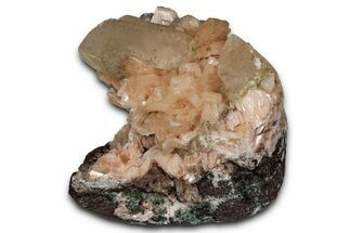 Gemmy Calcite Crystals on Peach Stilbite - India - India #342974