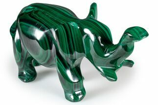 Polished Banded Malachite Elephant Carving - DR Congo #335575
