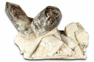 Lustrous Smoky Quartz Crystals on Feldspar - Malawi #348778