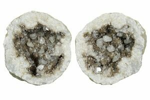 Keokuk Geode with Calcite Crystals (Pair) - Missouri #349529