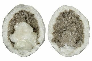 Keokuk Geode with Calcite Crystals (Pair) - Missouri #349542