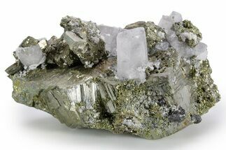 Columnar Calcite with Quartz Crystals and Pyrite - Fluorescent! #360644