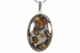Sericho Pallasite Oval Meteorite Pendant - Sterling Silver #364108