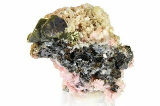 Sparkling Stilbite Crystals on Rhodochrosite Rosettes - Bulgaria #368697
