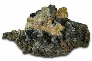 Dark Green Epidote and Rhombohedral Calcite on Magnetite - Peru #369818