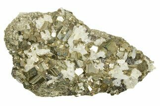 Quartz Crystals on Gleaming Striated Pyrite - Peru #369843