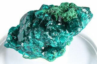Emerald-Green Dioptase Crystal Cluster w/ Malachite - DR Congo #379402