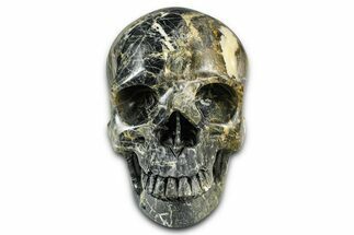 Realistic, Orange Calcite and Brecciated Matrix Skull #382188