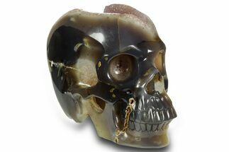 Realistic Polished Agate Skull with Amethyst Crystal Pocket #378637