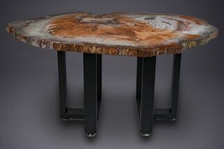 Wide Brilliant Red-Orange and White Petrified Wood Table #382226